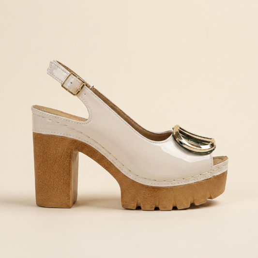 Sandalias Mujer peeptoe tacón ancho hebilla metálica - Mavetta