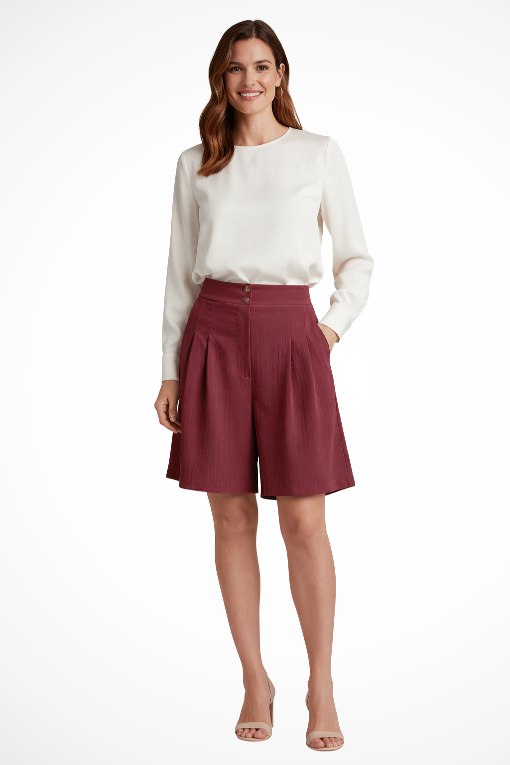 Bermudas Mujer Talle Alto con Pinzas Corte Sartorial