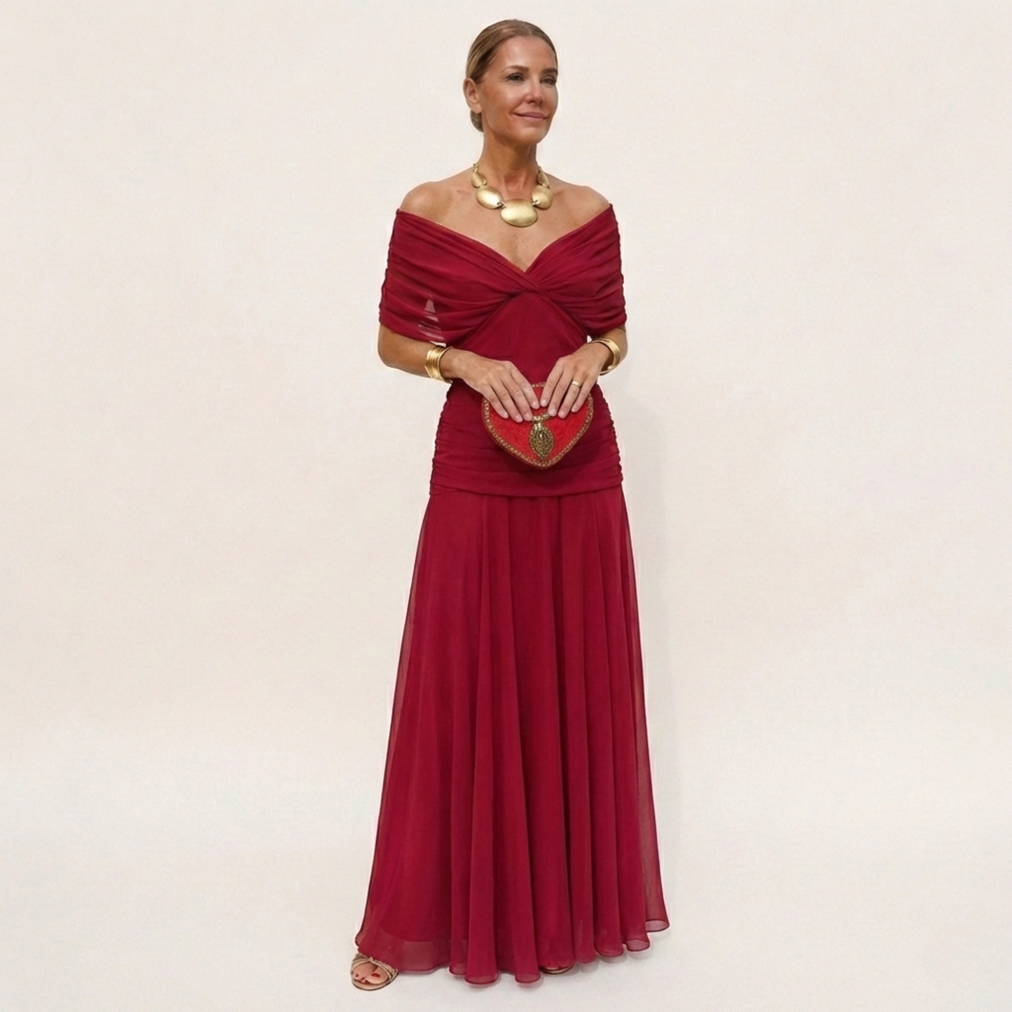 Vestido Largo Mujer Fluido Escote en V Diseño Sofisticado