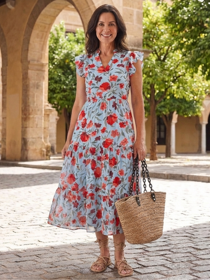 Vestido midi mujer de capas y tela fresca elegante