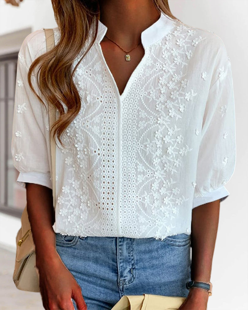 Blusa Mujer de Bordado Manga Suelta Cuello en V