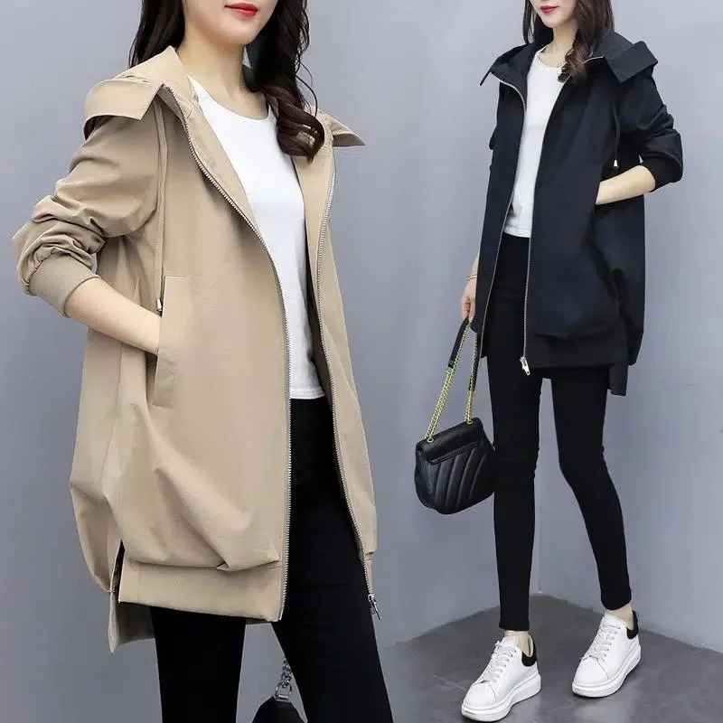 Trench Coat Mujer Ligero con Cremallera Corte Relajado