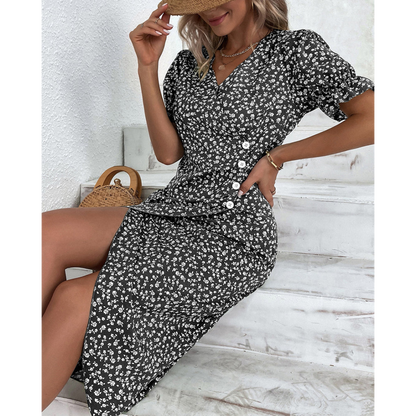 Vestido Cruzado Mujer con Escote en V y Lazo en Cintura