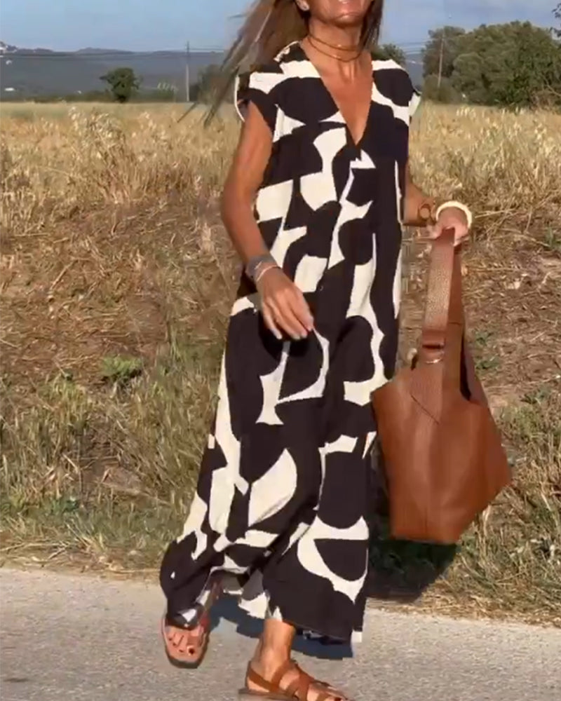 Vestido Mujer Estampado Escote en V Corte Fluido