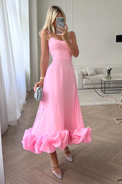 Vestido largo mujer con volantes y escote en V