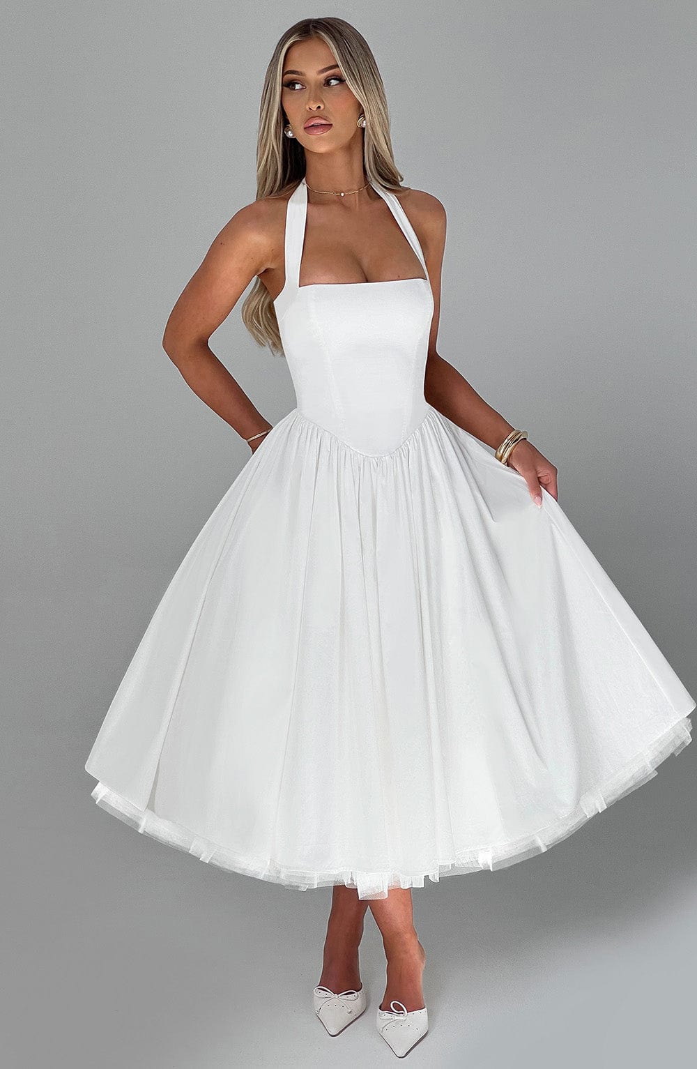 Vestido midi mujer de tirantes halter para eventos