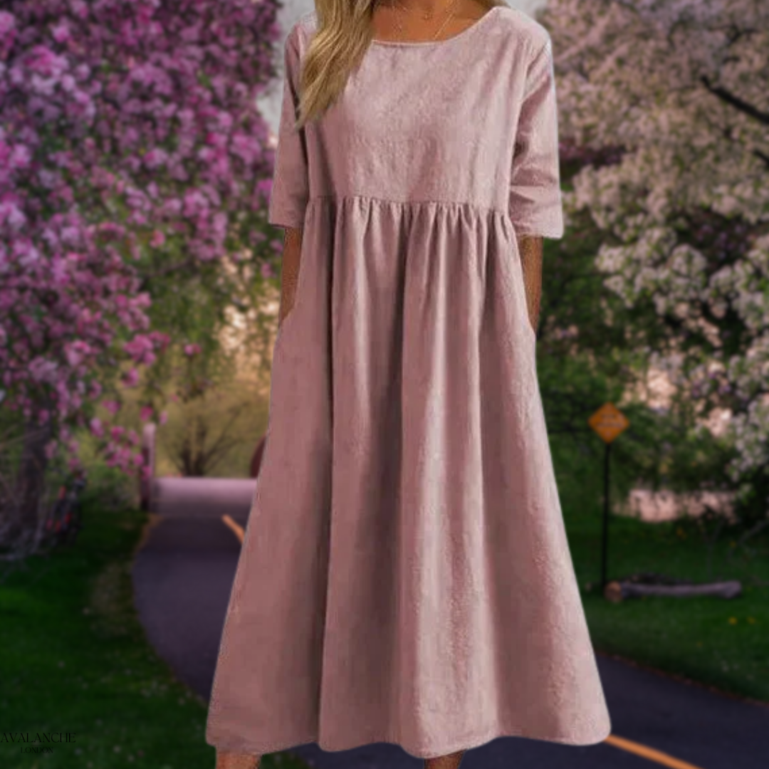 Vestido midi mujer fluido manga media corte cómodo