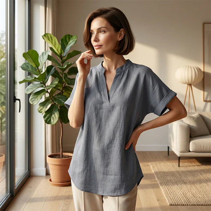 Blusa Mujer Lisa Algodón Manga Corta Corte Holgado
