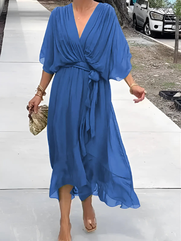 Vestido Midi Mujer Cruzado Tela Suave Ajuste Clásico