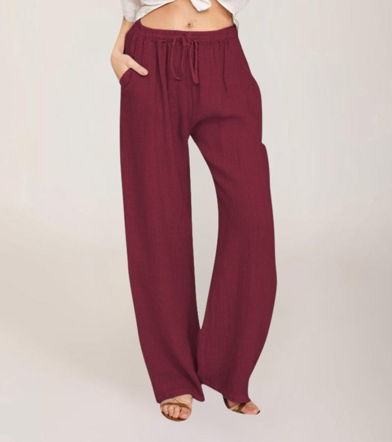 Pantalón Mujer Tiro Alto Tejido Ligero Pierna Recta
