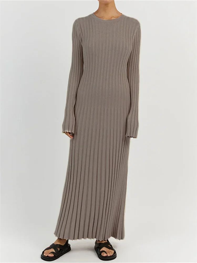 Vestido largo mujer de plumeti tejido elástico ajustado plisado