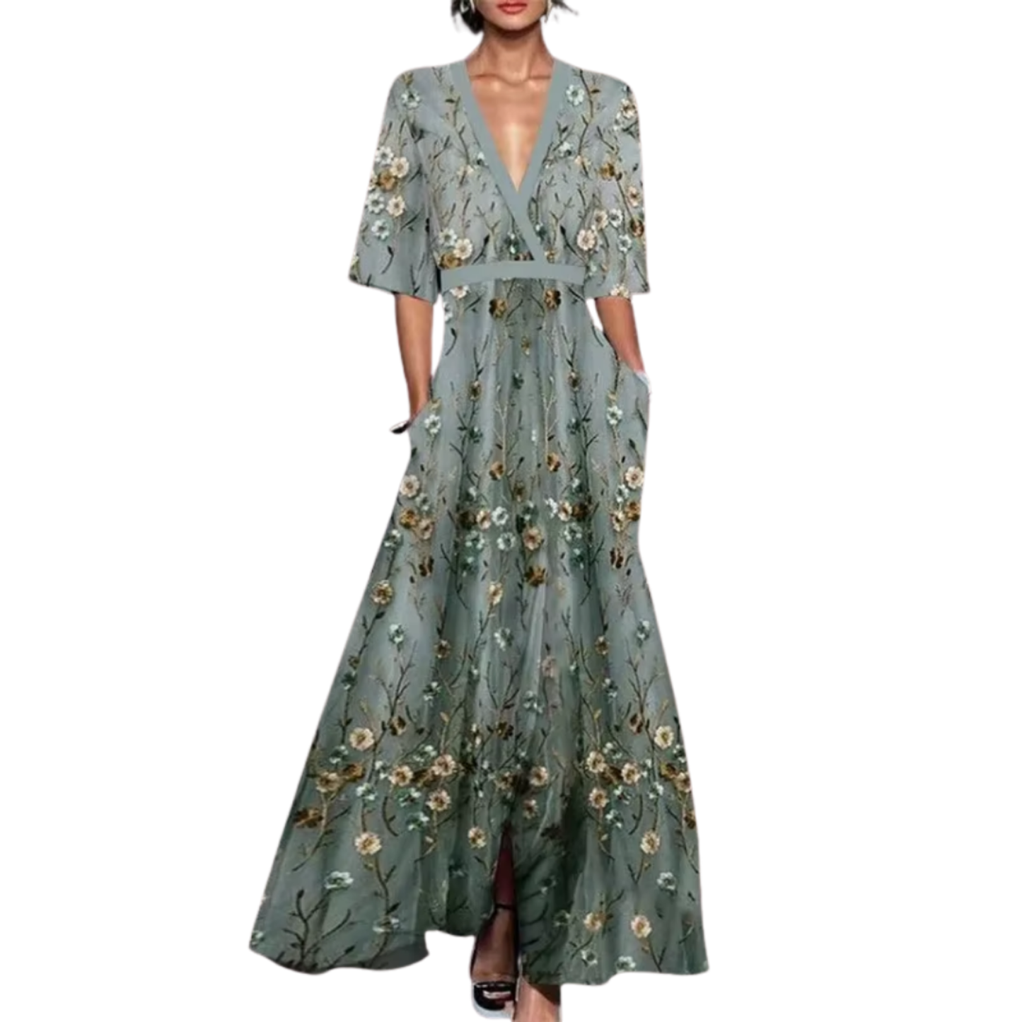 Vestido Largo Mujer Floral Tela Suave Escote en V Ajustable
