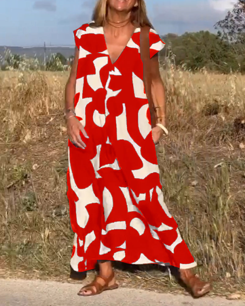 Vestido Mujer Estampado Escote en V Corte Fluido