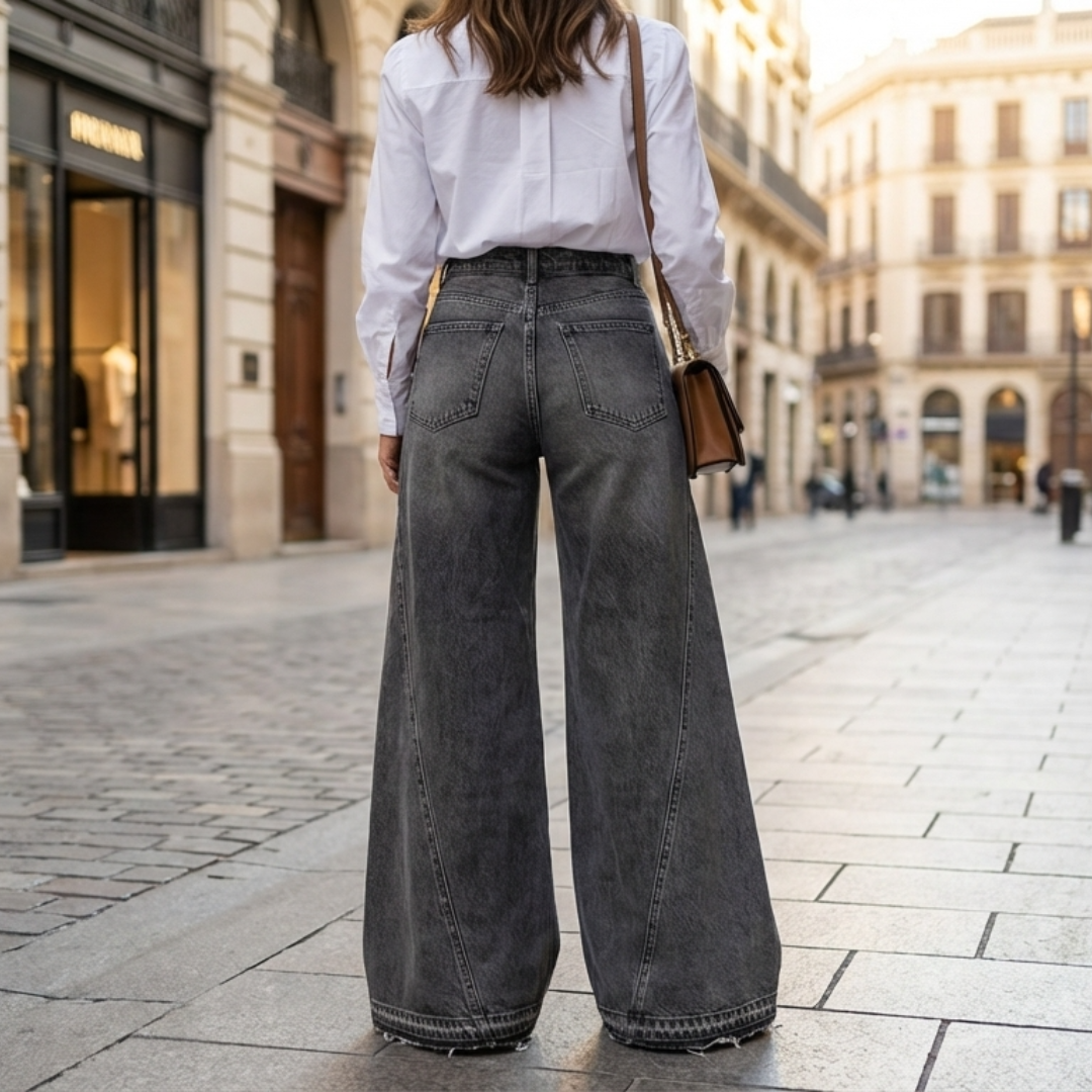 Vaqueros Mujer Oversize Algodón Cintura Alta Pierna Ancha