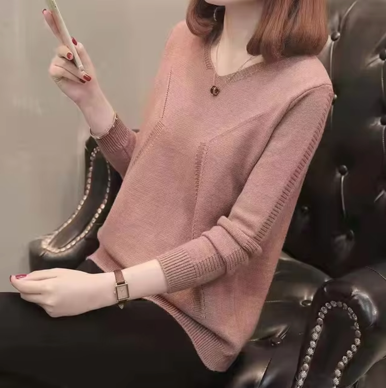 Suéter largo mujer sin mangas tejido suave - Mavetta
