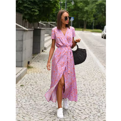 Vestido cruzado mujer con silueta fluida y estampado