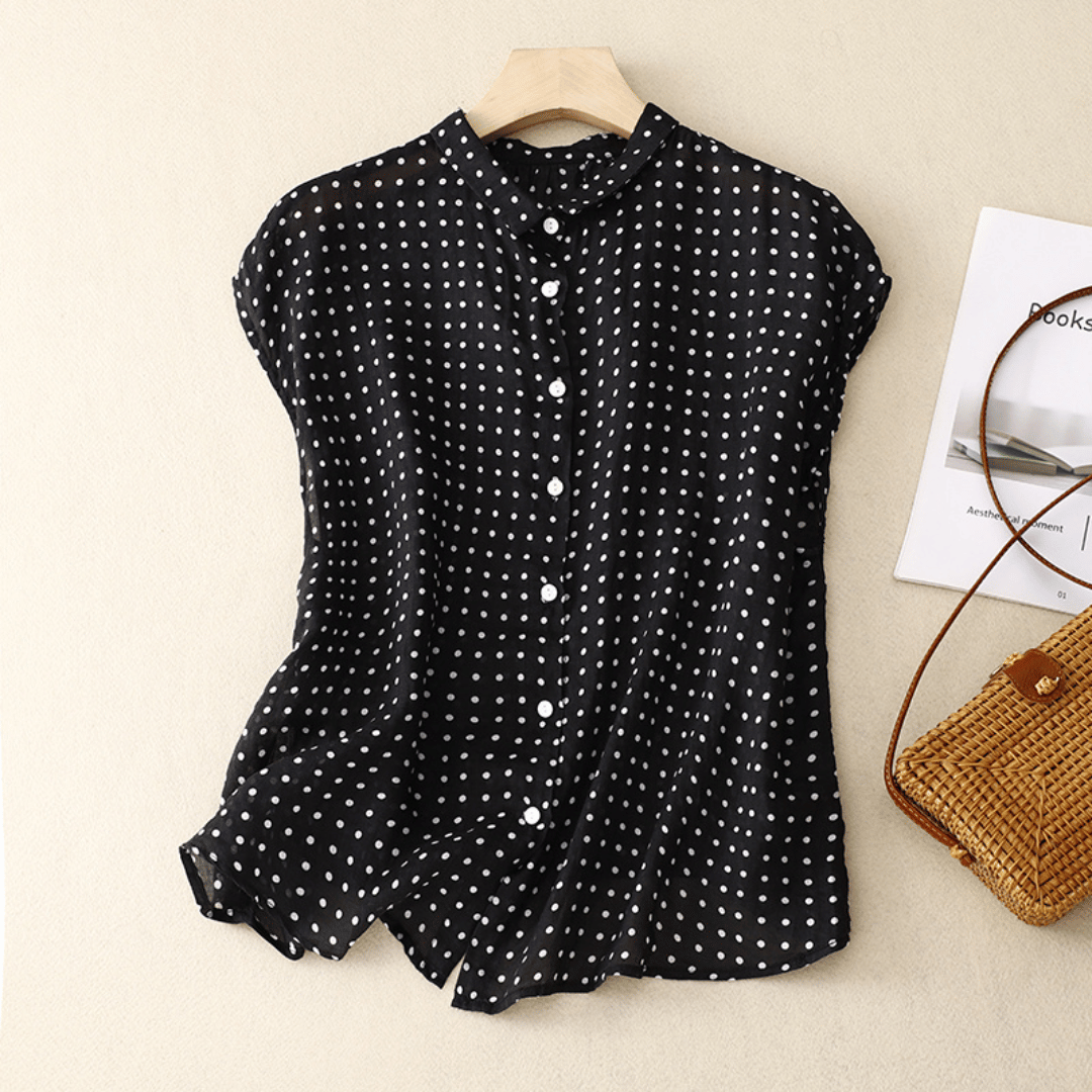 Camisa mujer de algodón y lino manga corta estampada