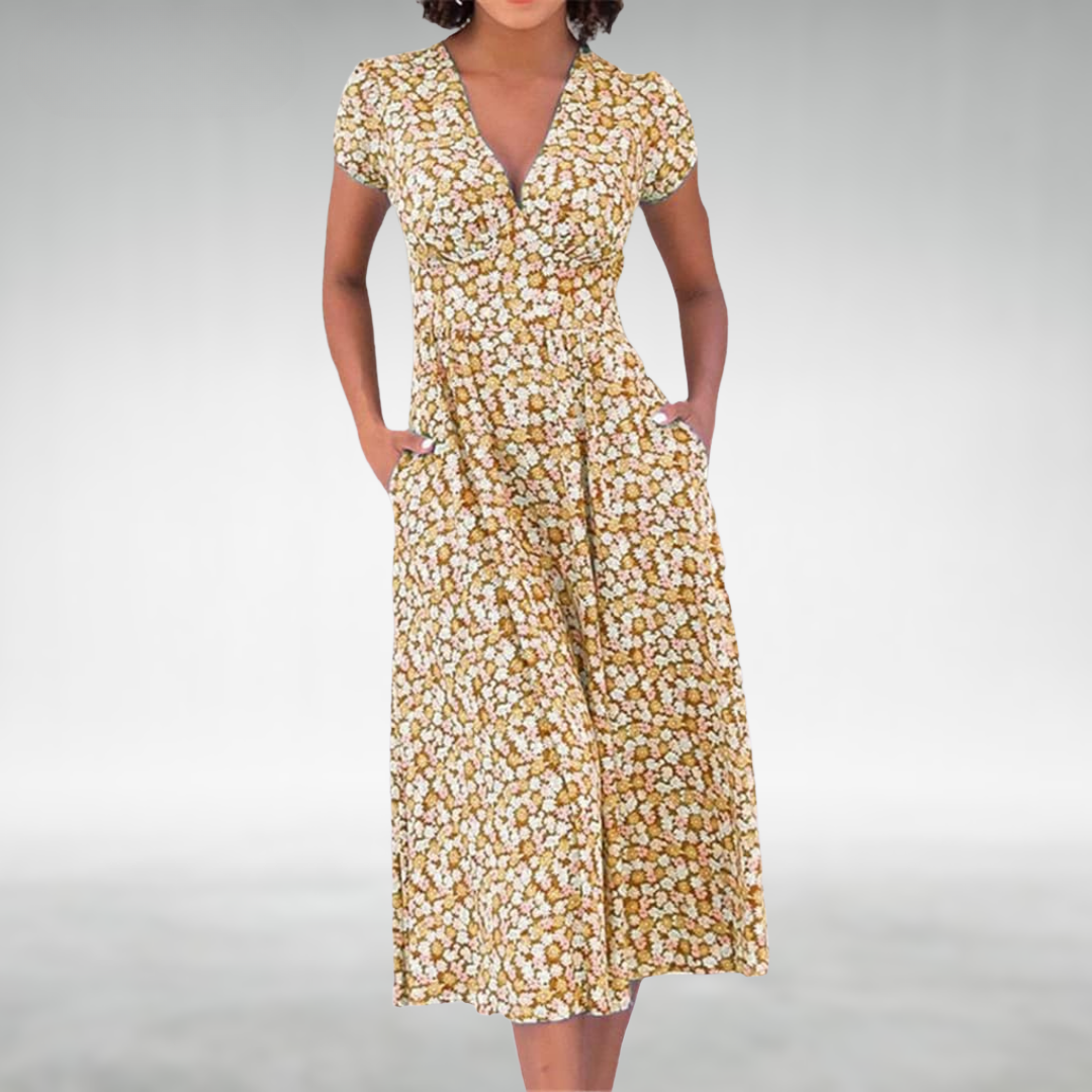 Vestido midi mujer con escote en V bolsillos y estampado floral