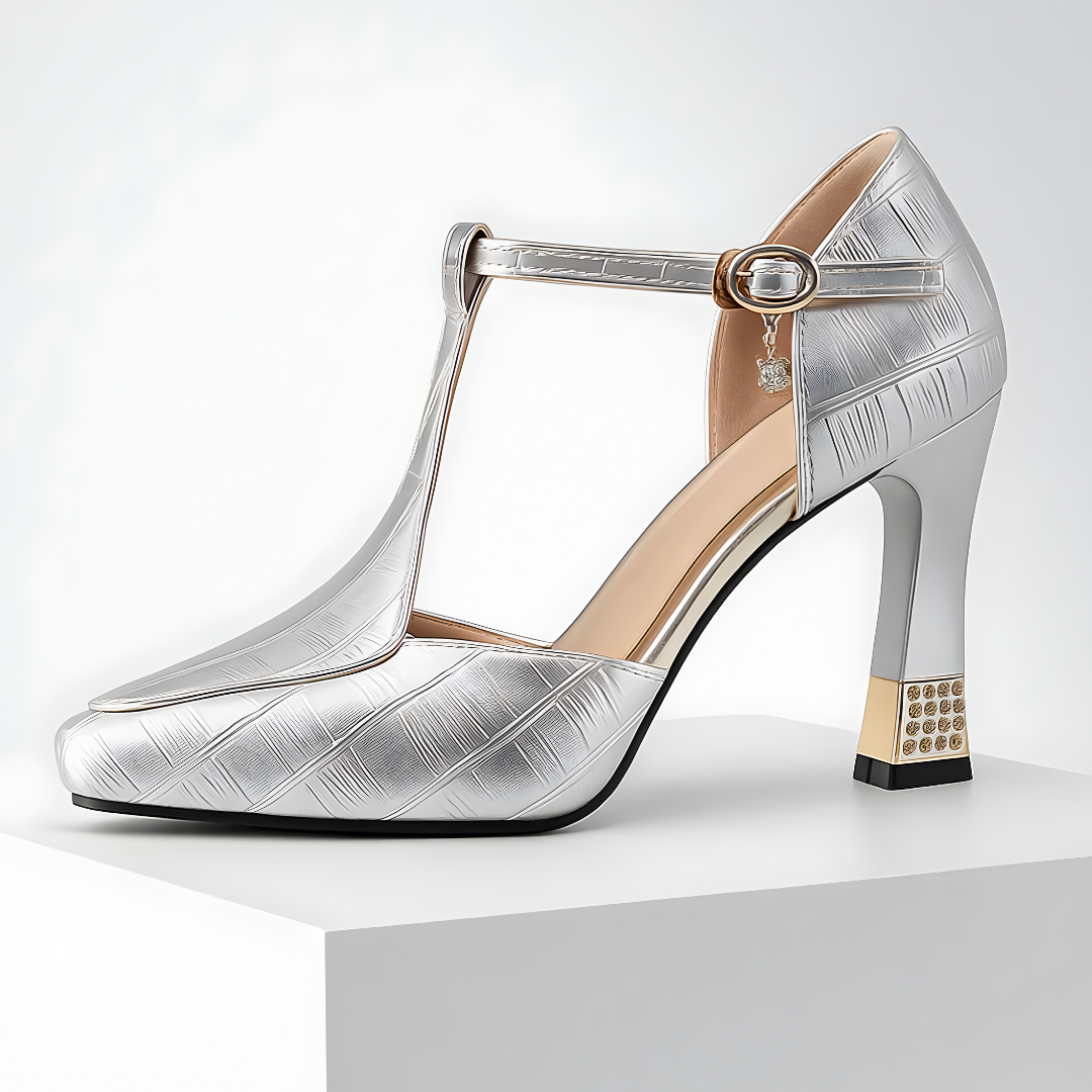 Tacones mujer con tira en T tacón bloque elegante fiesta