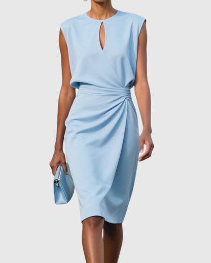 Vestido midi mujer con escote lágrima y drapeado lateral elegante