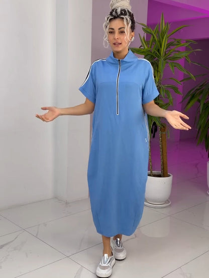Vestido largo mujer deportivo cremallera fluido casual