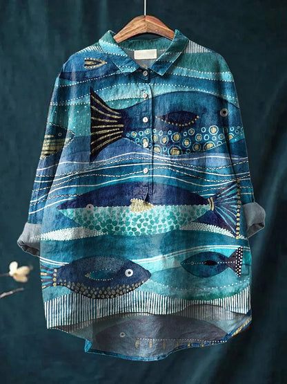 Camisa oversize hombre de algodón estampado artístico perros