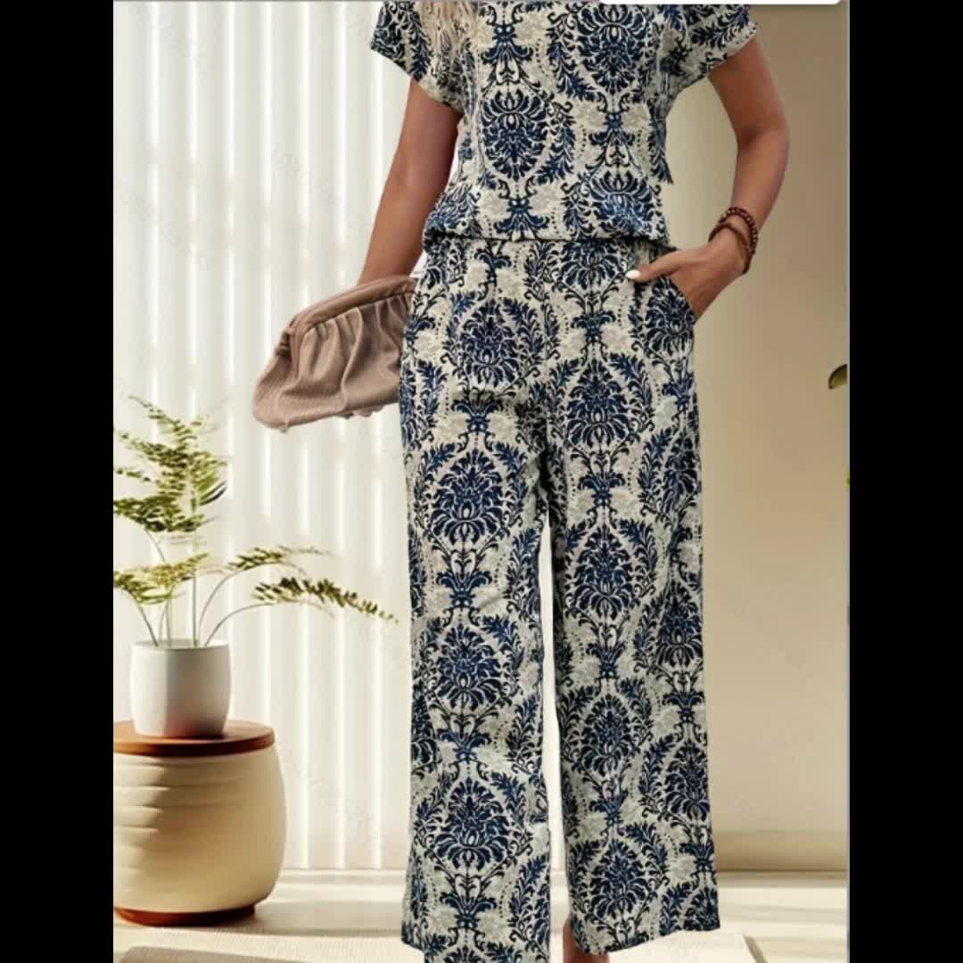 Conjunto Mujer de Camiseta y Pantalón Algodón Estampado Casual
