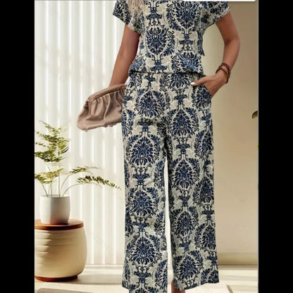 Conjunto Mujer de Camiseta y Pantalón Algodón Estampado Casual
