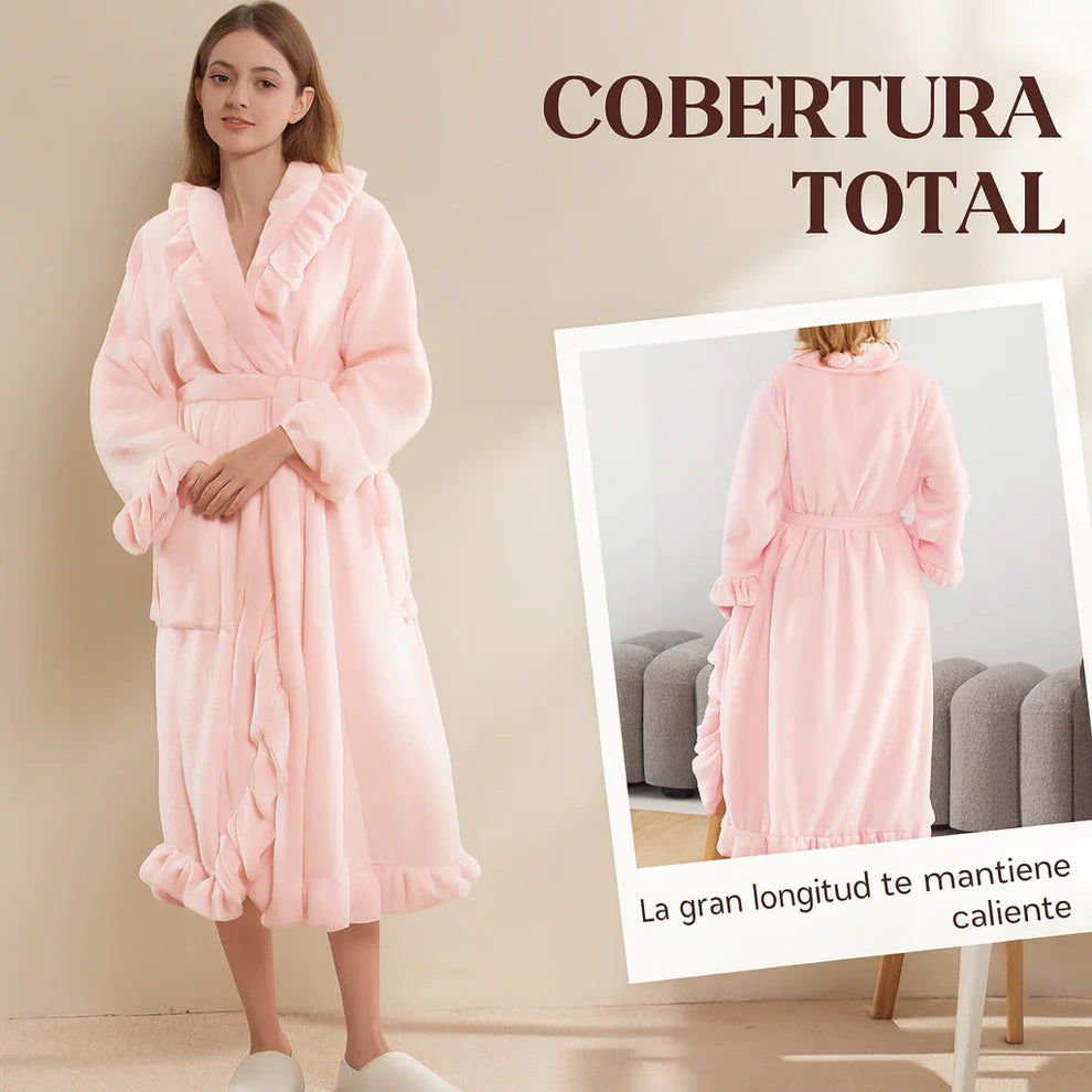 Bata Mujer Suave Esponjosa con Volantes Elegantes