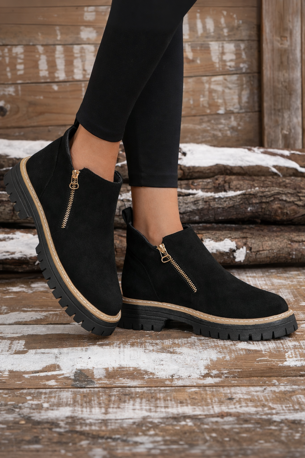 Botines mujer de piel y suela antideslizante