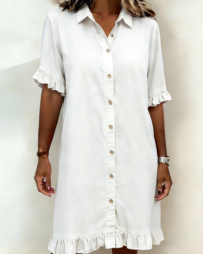 Vestido Mujer de Denim con Botones y Volantes Estilo Casual