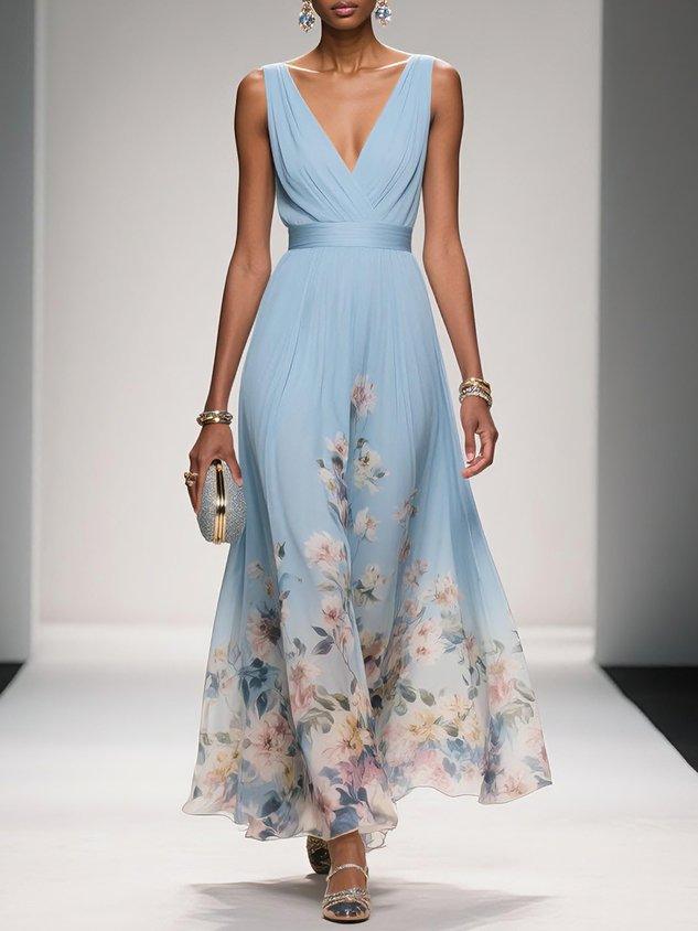 Vestido maxi mujer de tejido ligero escote en V - Mavetta