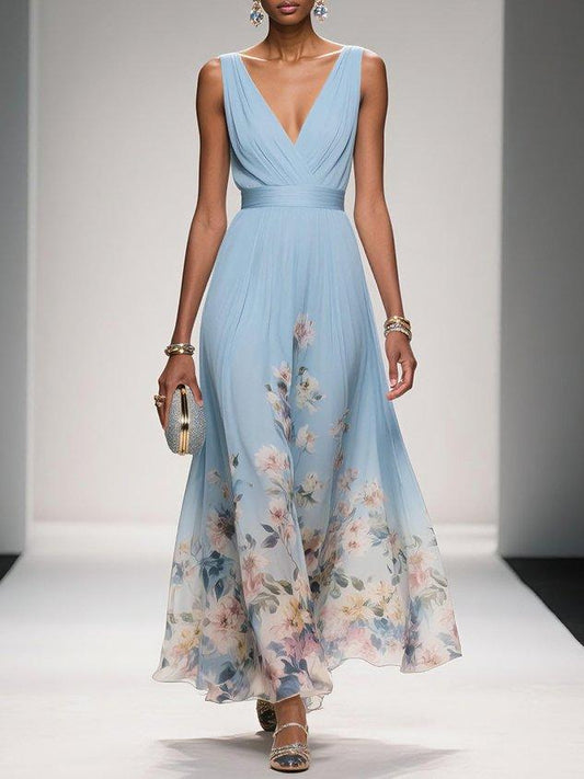 Vestido maxi mujer de tejido ligero escote en V - Mavetta