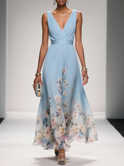 Vestido maxi mujer de chiffon estampado floral verano - Mavetta