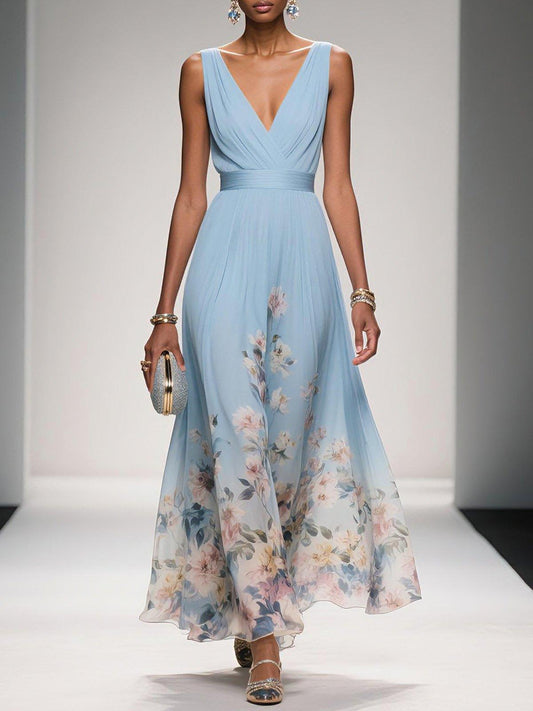 Vestido maxi mujer de chiffon estampado floral verano - Mavetta