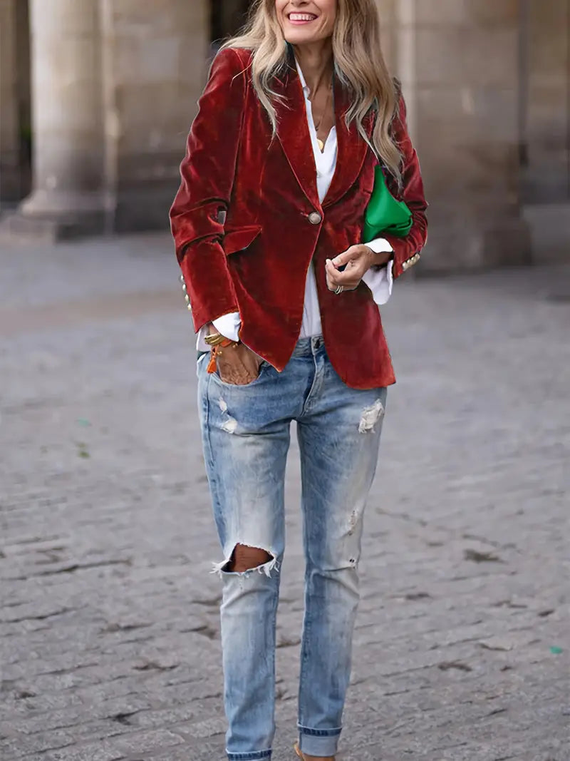 Blazer Mujer de Terciopelo Elegante Corte Clásico