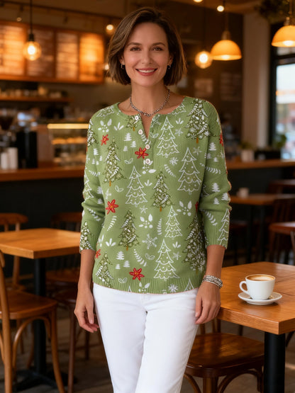 Jersey Mujer con Botones Estampado Festivo Invierno