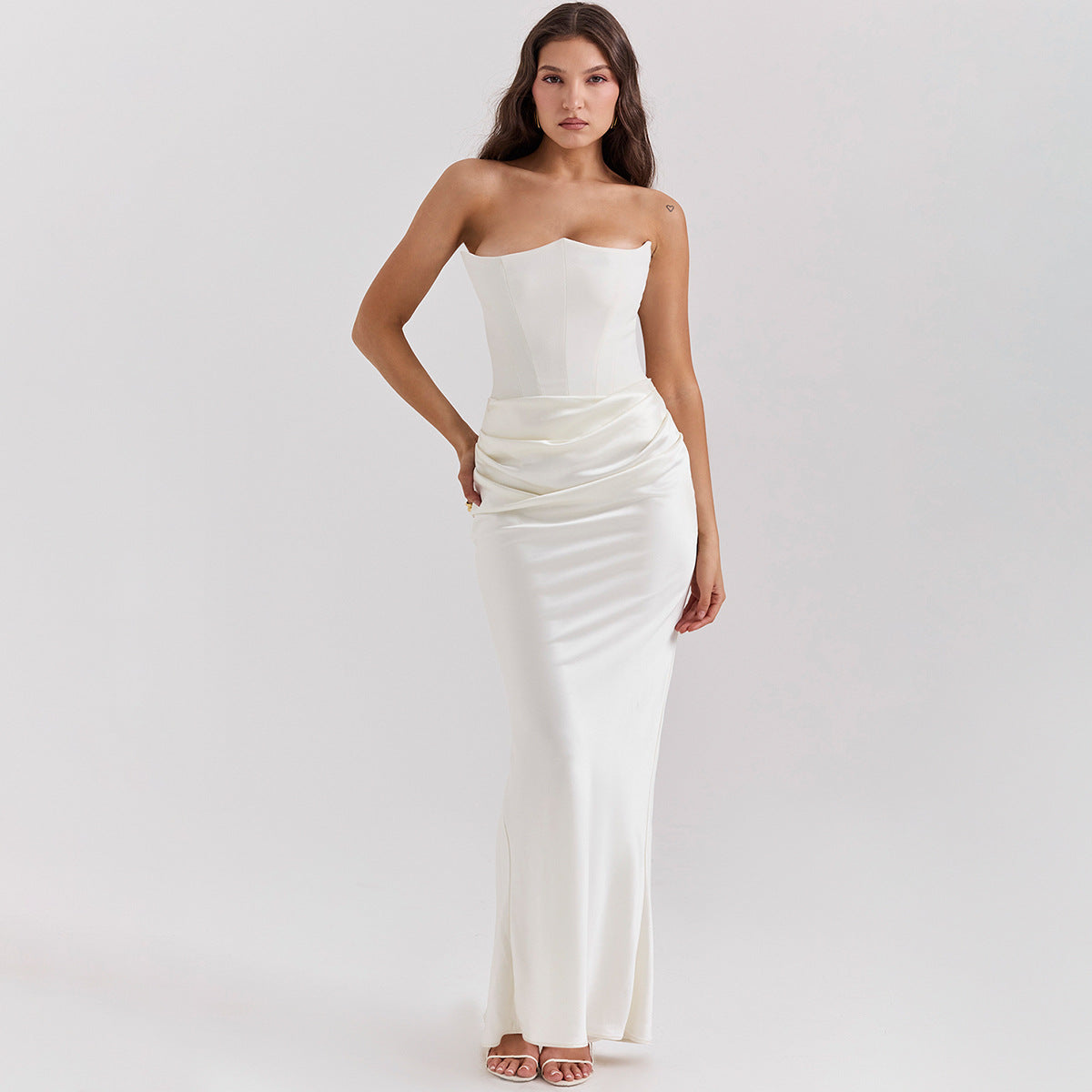 Vestido Maxi Mujer Bodycon Sin Tirantes con Fruncido