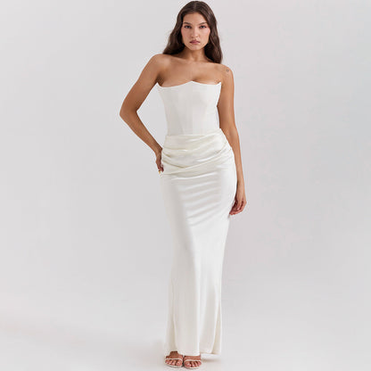 Vestido Maxi Mujer Bodycon Sin Tirantes con Fruncido