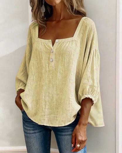 Blusa Mujer Escote Cuadrado Botones Ajuste Clasico
