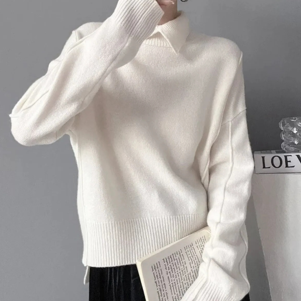 Jersey Mujer de Punto Suave Cuello Alto y Solapa