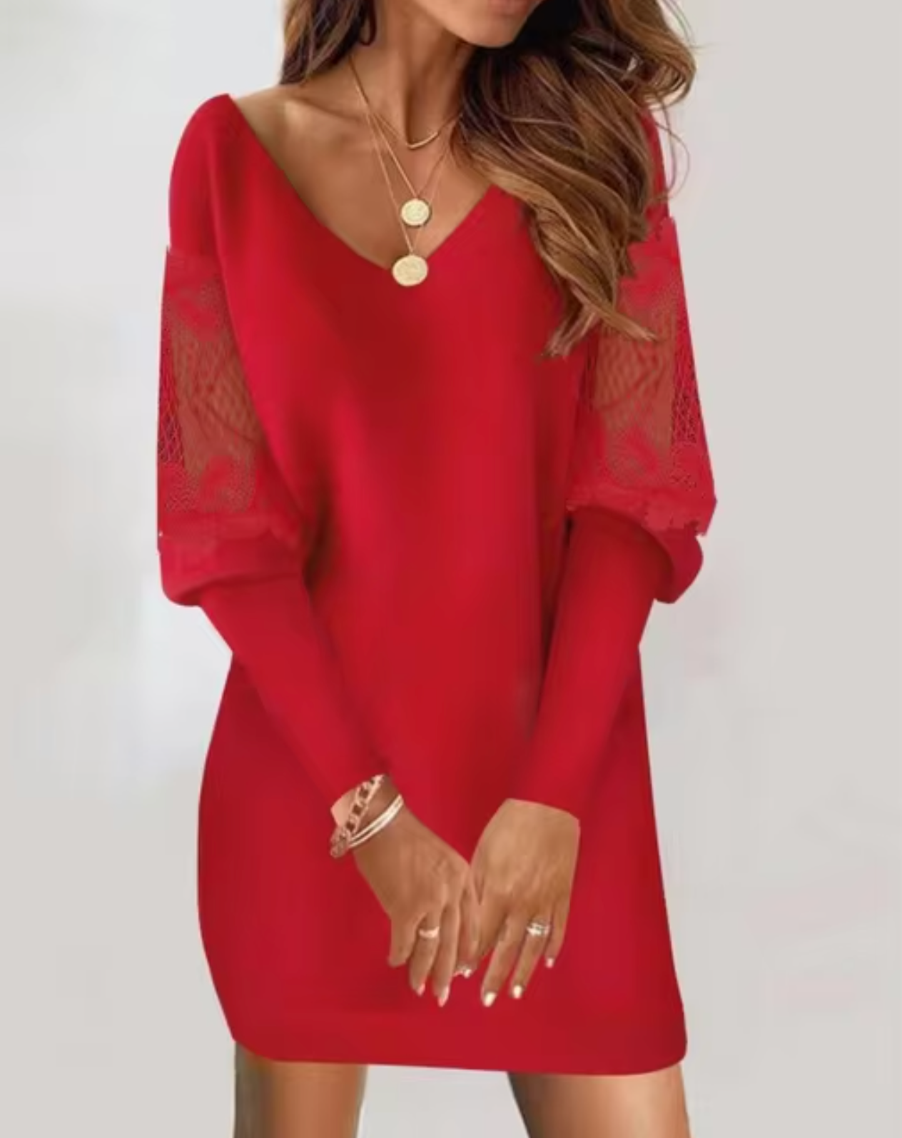 Minivestido Mujer de Encaje Escote en V Elegante