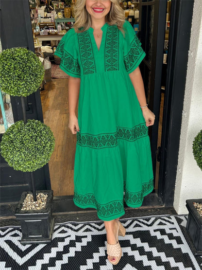 Vestido midi mujer Escote en V Estilo bohemio Veraniego