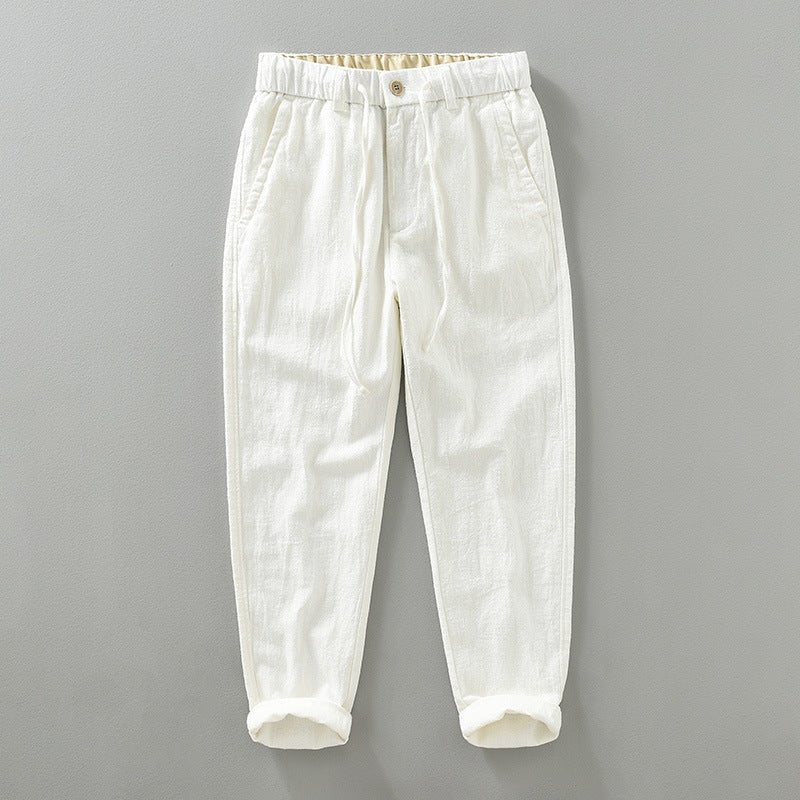 Pantalones Hombre de Lino y Algodón Corte Recto Cintura Elástica