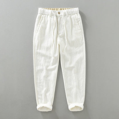 Pantalones Hombre de Lino y Algodón Corte Recto Cintura Elástica