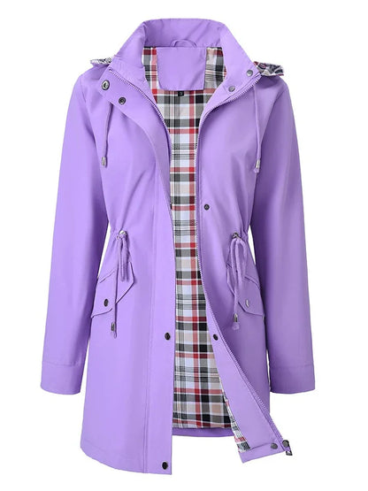 Chaqueta impermeable mujer con forro de cuadros ajustada