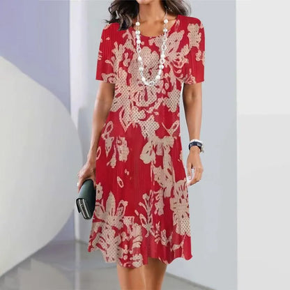 Vestido midi mujer Estampado Manga corta Corte en A