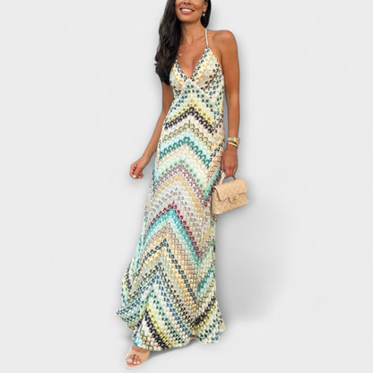 Vestido Largo Mujer de Punto Escote en V Ajuste Holgado