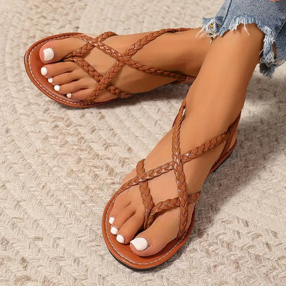 Sandalias planas mujer diseño trenzado tiras cruzadas
