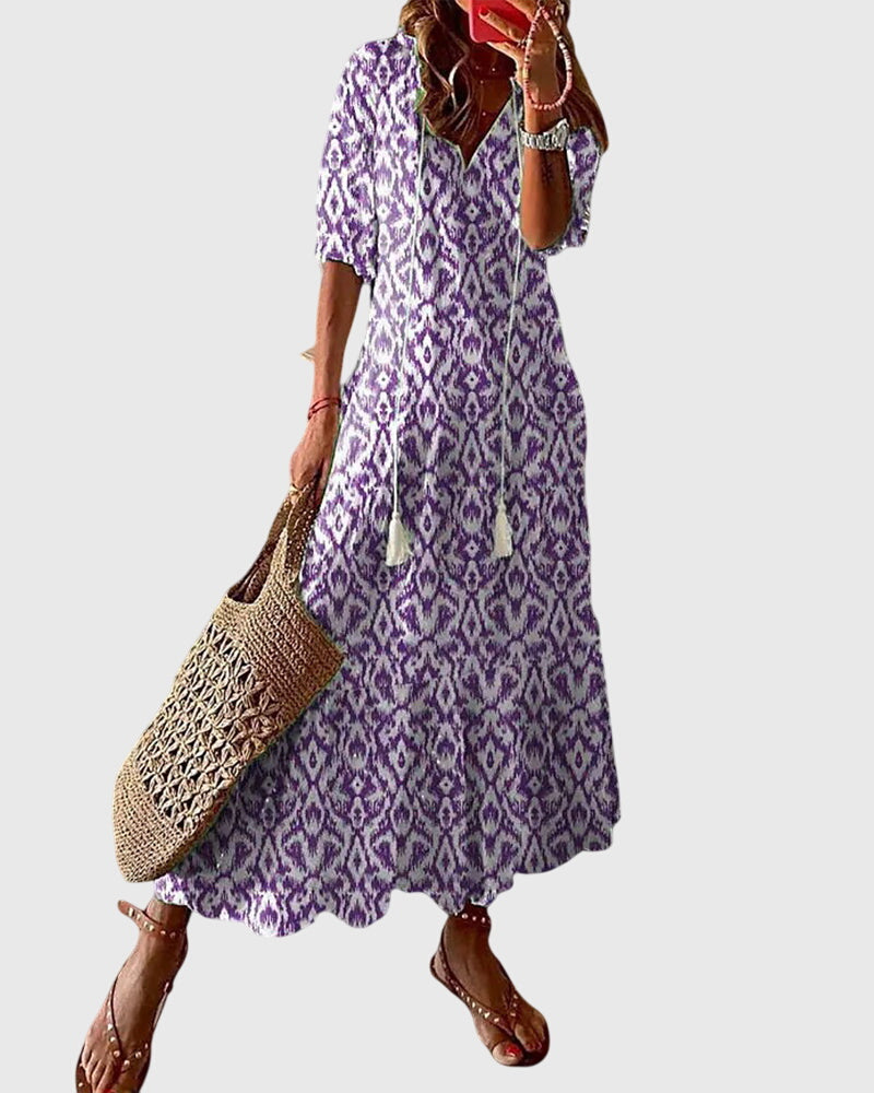 Vestido mujer boho verano estampado floral escote en V falda maxi